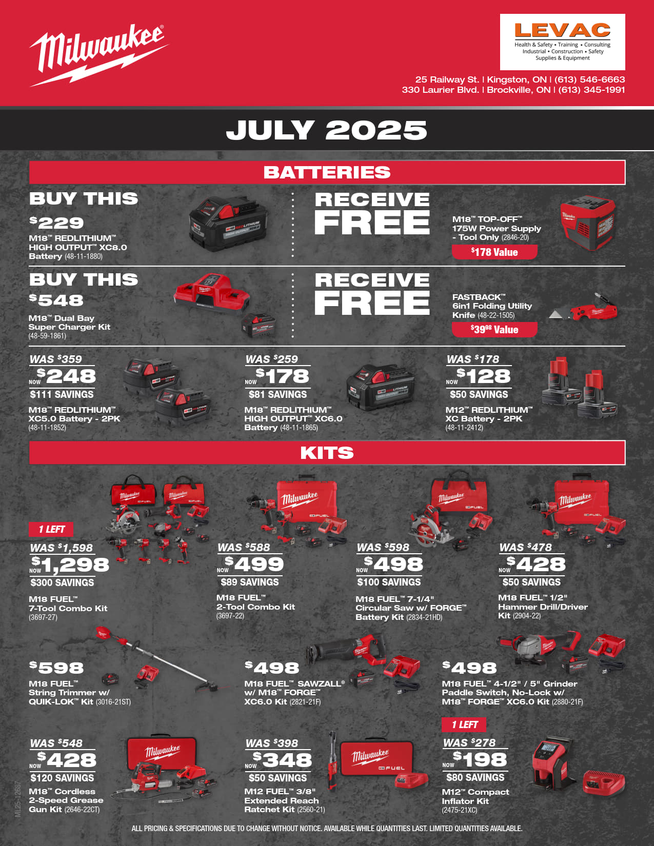 Milwaukee Levac 2025 Specials July