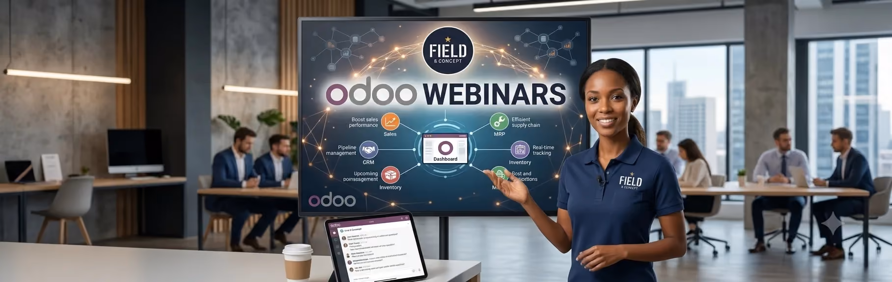 Field & Concept Odoo webinars promotional graphic