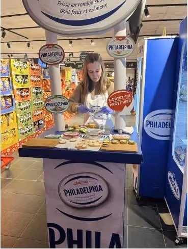Field & Concept brand ambassador at a Philadelphia sampling stand in a supermarket