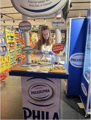 Field & Concept brand ambassador at a Philadelphia sampling stand in a supermarket