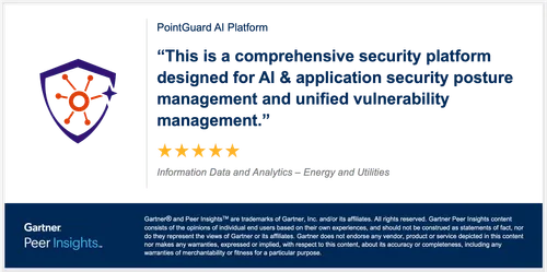 Review for PointGuard AI Platform praising its comprehensive security for AI and application security posture management, rated five stars in Information Data and Analytics for Energy and Utilities.