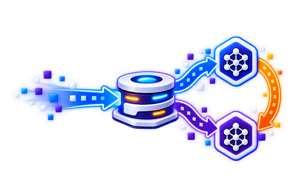 Futuristic humanoid robot dressed as a police officer with glowing blue eyes and AI label, pointing with one hand against a circuit board background.