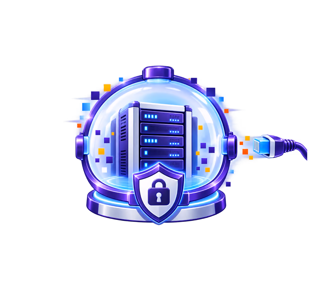 Futuristic humanoid robot dressed as a police officer with glowing blue eyes and AI label, pointing with one hand against a circuit board background.