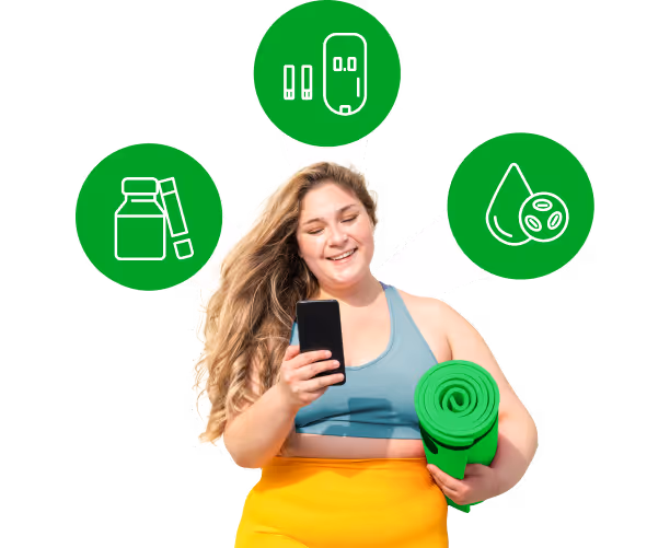 Woman looking at lark app and holding yoga mat