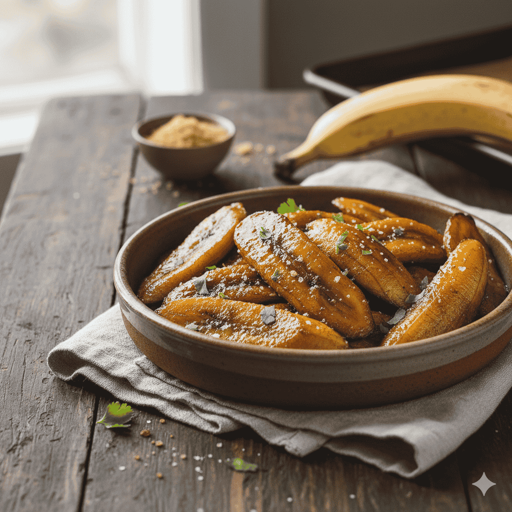 Baked sweet plantains are naturally sweet and low in fat. Season as desired and serve as a side or dessert. 