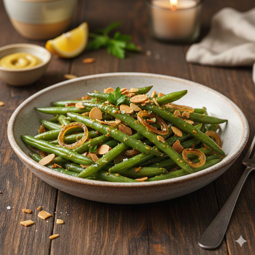 Green beans are turned into a delightful and healthy side dish for holidays and every day. 