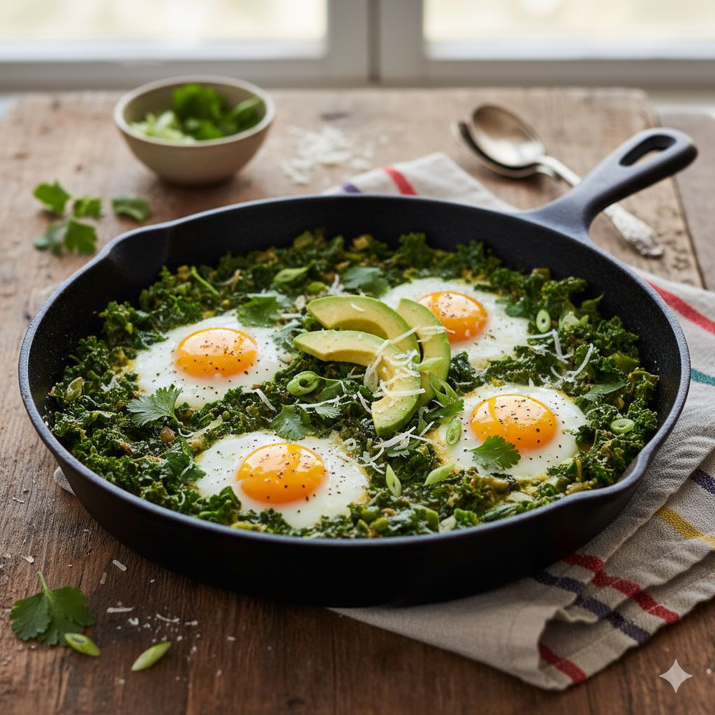 Get your green vegetables and protein with this delicious shakshuka! Ready in minutes
