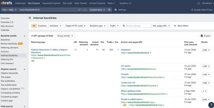 Comment trouver les ancres de lien internes dans Ahrefs