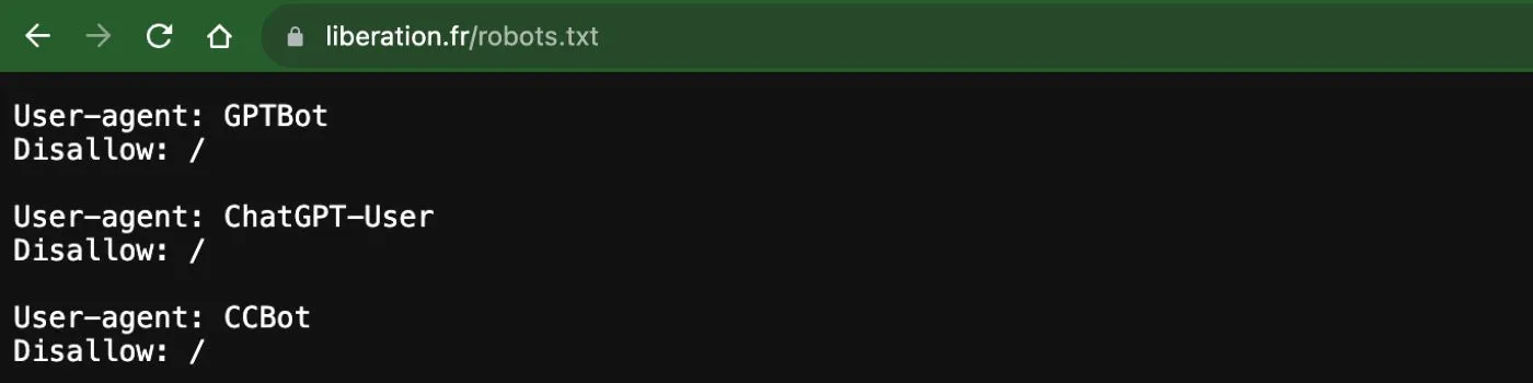 Média français (Libération) bloquant ChatGPT