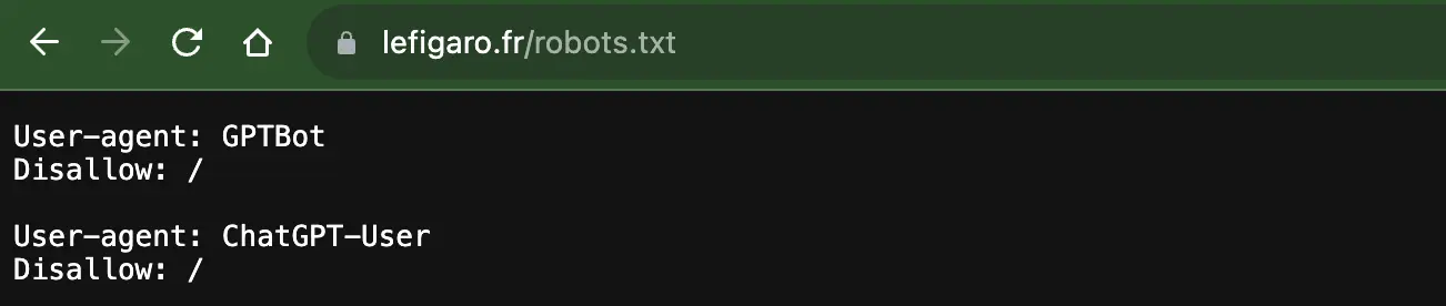 Le Figaro bloque les deux user agents d'OpenAI 