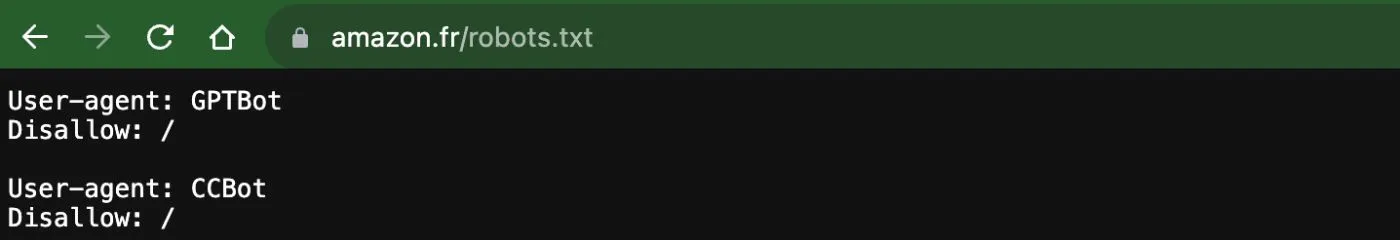 Le site e-commerce d'Amazon France bloque le crawler GPTBot d'OpenAI