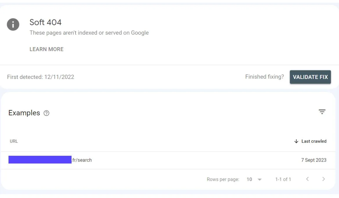 Erreur Soft 404 à cause d'une page de recherche interne d'un site internet