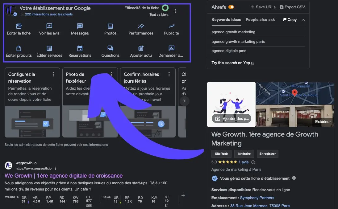 Accéder aux autres options de votre fiche Google Business Profile