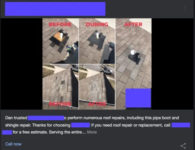 Utilisation de Google Posts pour montrer l'avant / après d'un chantier