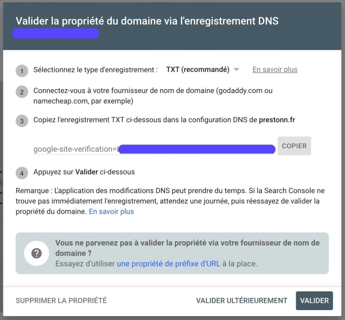 Valider sa propriété dans la GSC