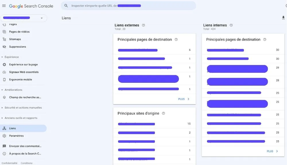 Accéder aux liens dans la Google Search Console