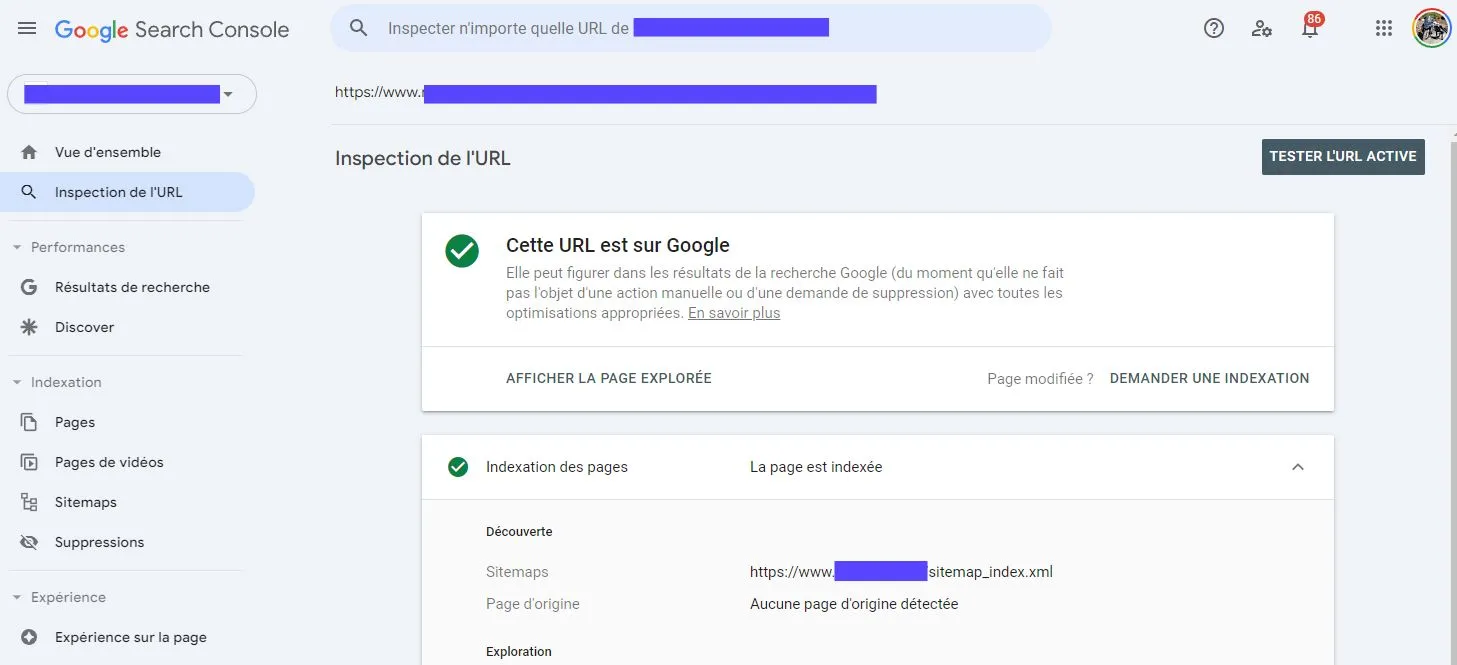 Où trouver l'information sur la page d'origine dans la Google Search Console ?