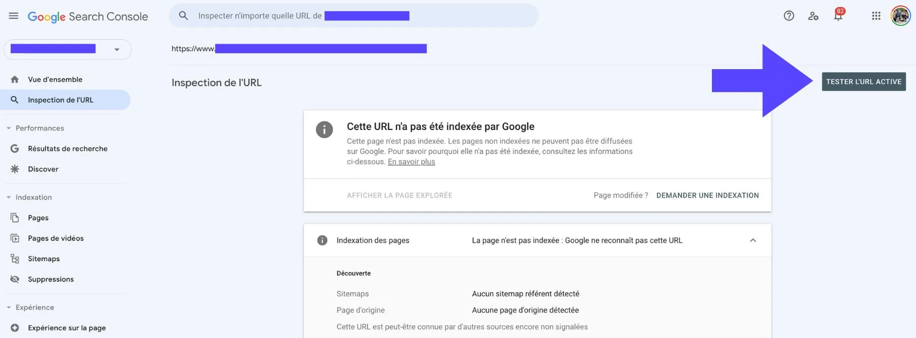tester l'url active pour corriger l'erreur Google ne reconnaît pas cette URL