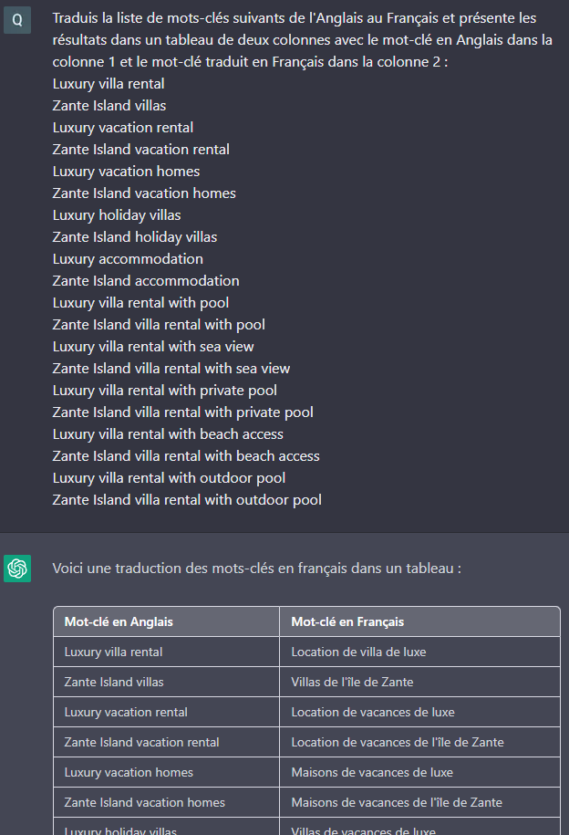 Comment traduire une liste de mots-clés SEO avec ChatGPT