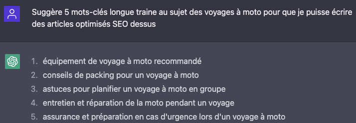 Génération de mots-clés longue traine avec ChatGPT