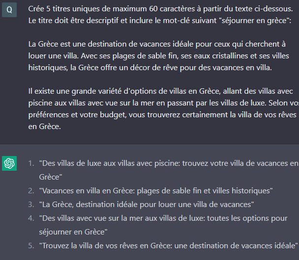 Générer les balises de titre SEO à partir de ChatGPT