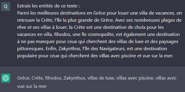 Instruction ChatGPT pour extraction entités SEO