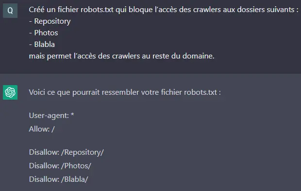 Commande ChatGPT pour générer un fichier robots.txt