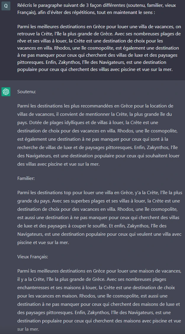 Prompt SEO ChatGPT pour réécrire du contenu