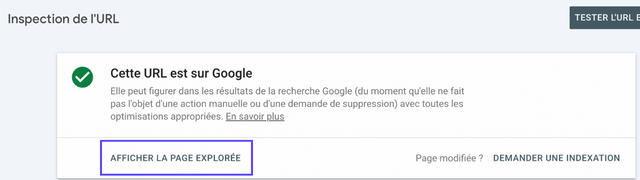 Outil pour explorer les URLs dans la Google Search Console