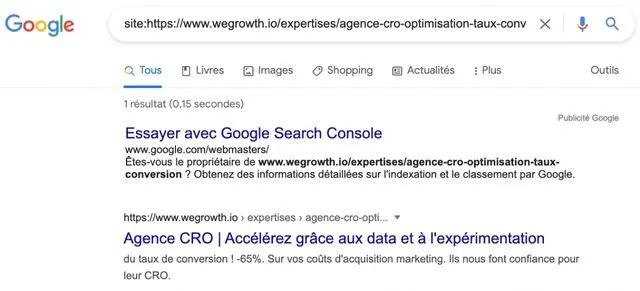 Utiliser la commande "site:" pour vérifier l'indexation d'une page Javascript sur les moteurs de recherche