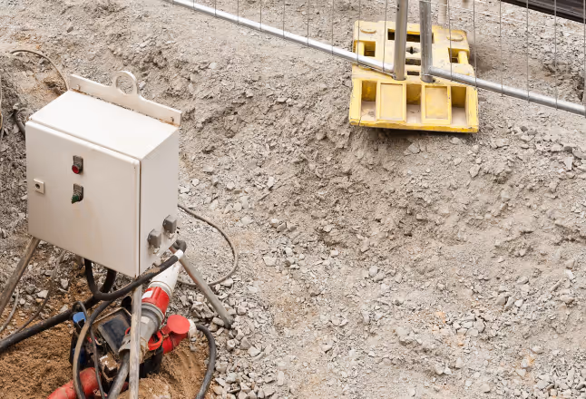 A close-up of a job site and an Xtellio Remote Power Kit, featuring wires and industrial fittings.