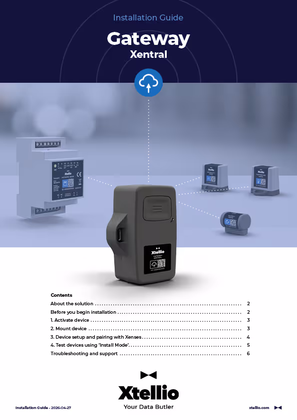 Picture of frontpage of the installation guide of Xtellio Gateway Xentral  device
