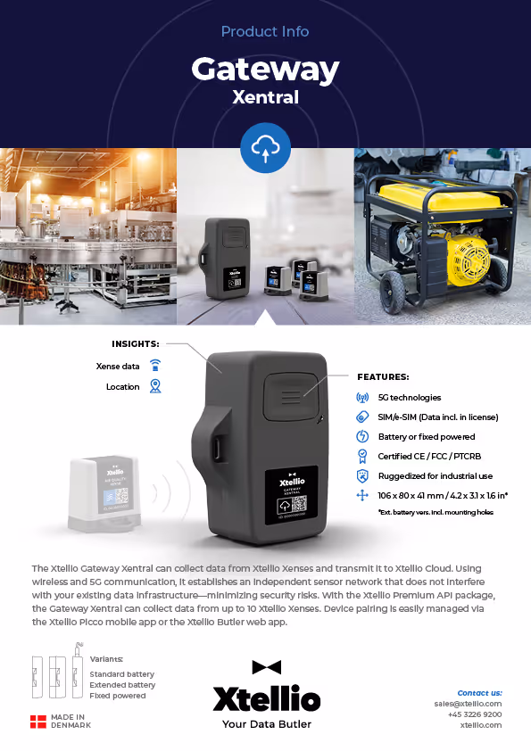 Front page of the product brochure for the Xtellio Gateway Xentral  device
