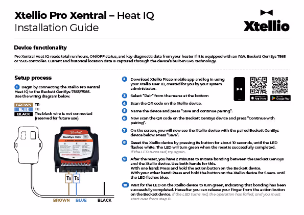 Picture of frontpage of the installation guide of Xtellio Pro Xentral HeatIQ device