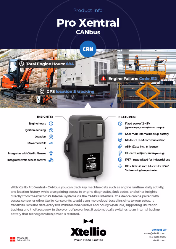 Front page of the product brochure for the Xtellio Pro Xentral CANbus device