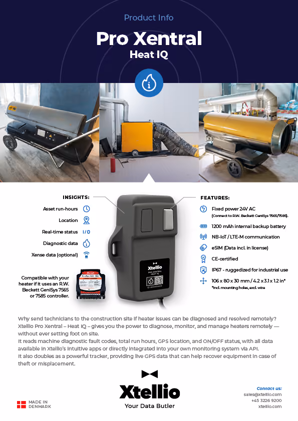 Front page of the product brochure for the Xtellio Pro Xentral Heat IQ device
