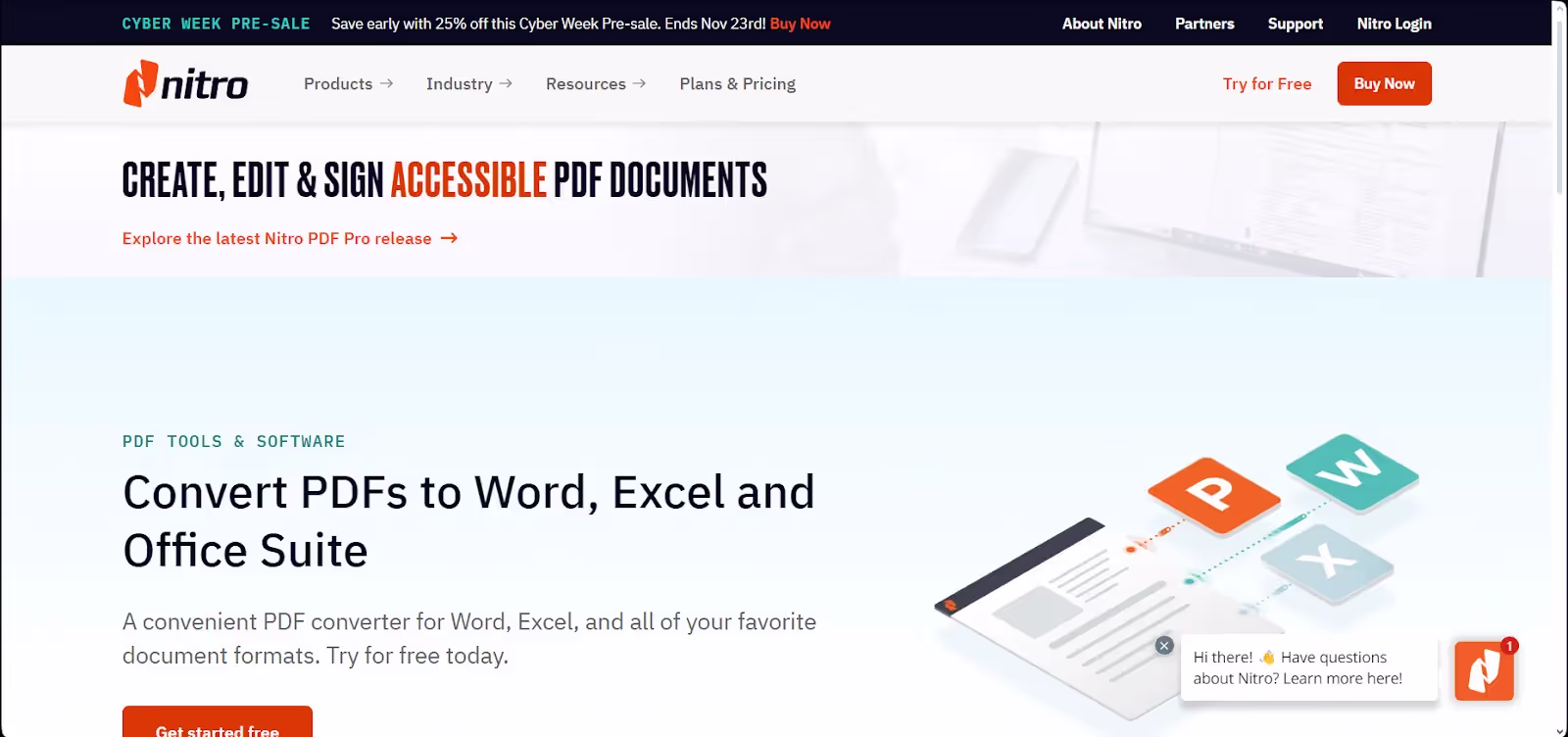 Nitro Pro logo, an enterprise-grade PDF editor offering advanced features for PDF editing and conversions.