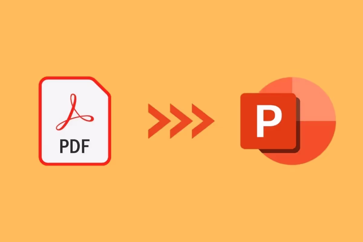 Illustration of PDF to PowerPoint conversion, showcasing how PDFs are automatically transformed into editable PowerPoint presentations.
