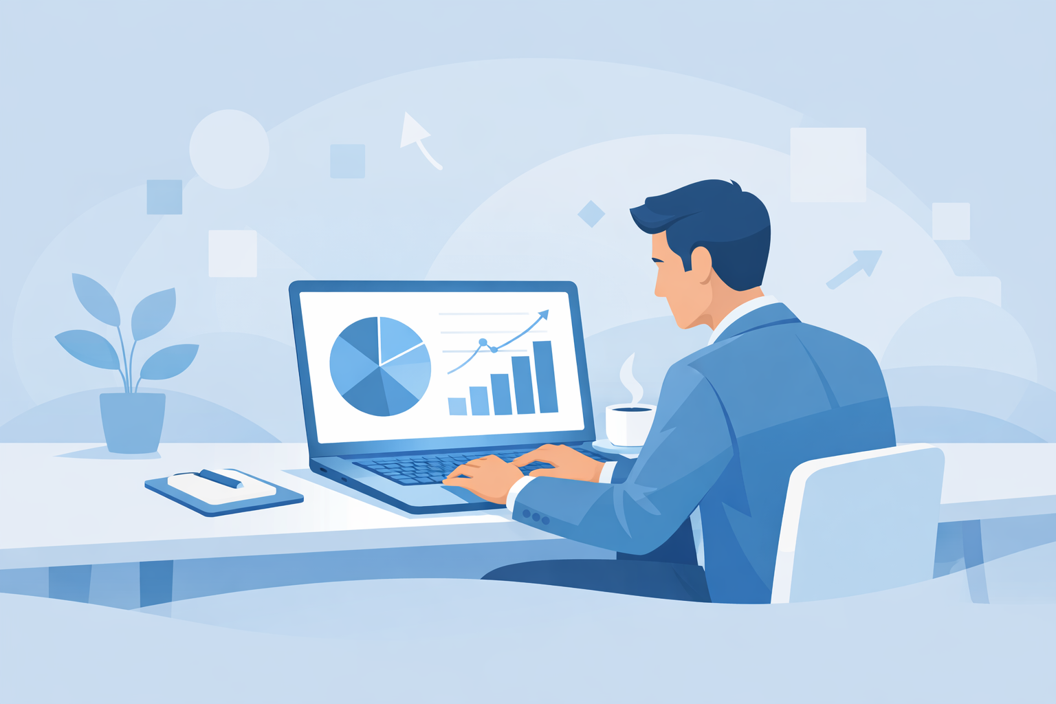 A sales professional working on a laptop with a presentation on screen, representing AI tools for building sales decks faster.