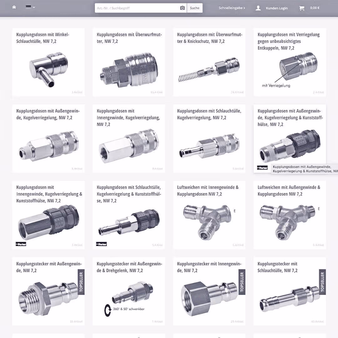  Die Website von Landefeld mit einer Liste ihrer Ersatzteile