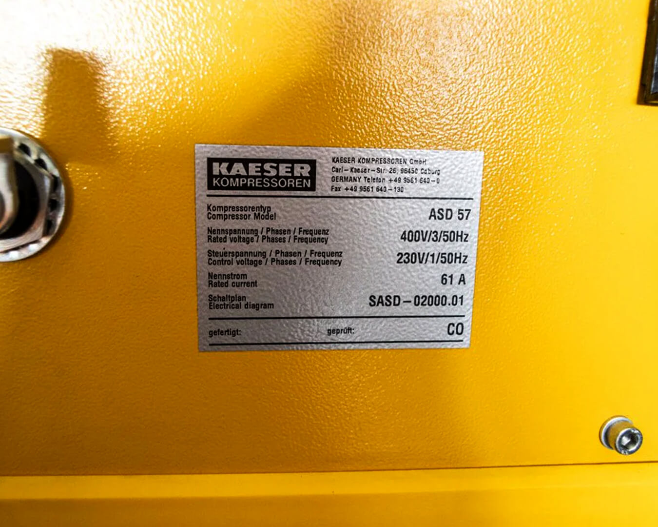 Kaesser Kompressoren Maschinenetikett Detail