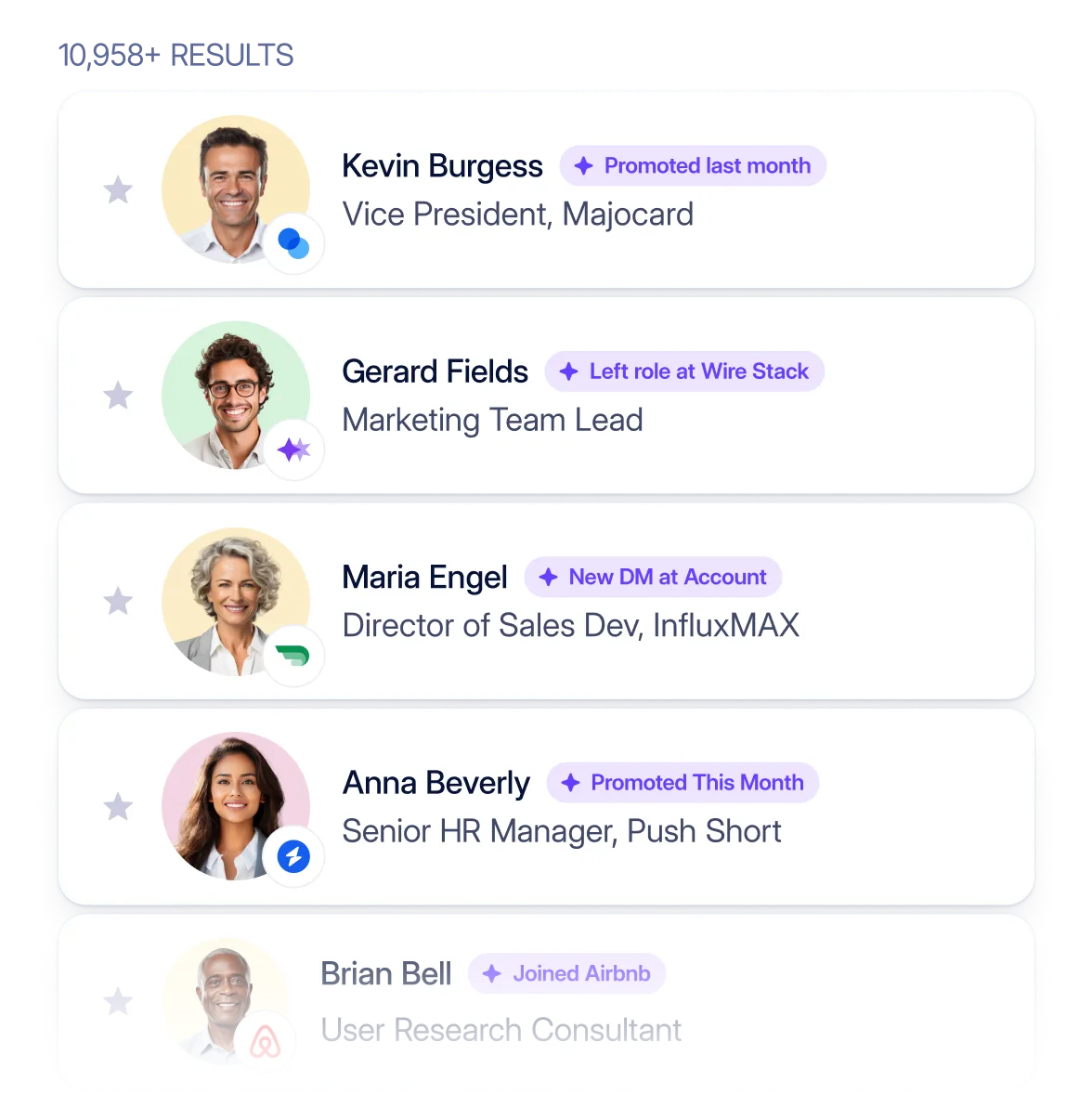 Stylized Seamless platform showing contacts with new job changes