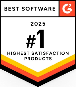 G2 badge for the #1 Highest Satisfaction Products in 2025.