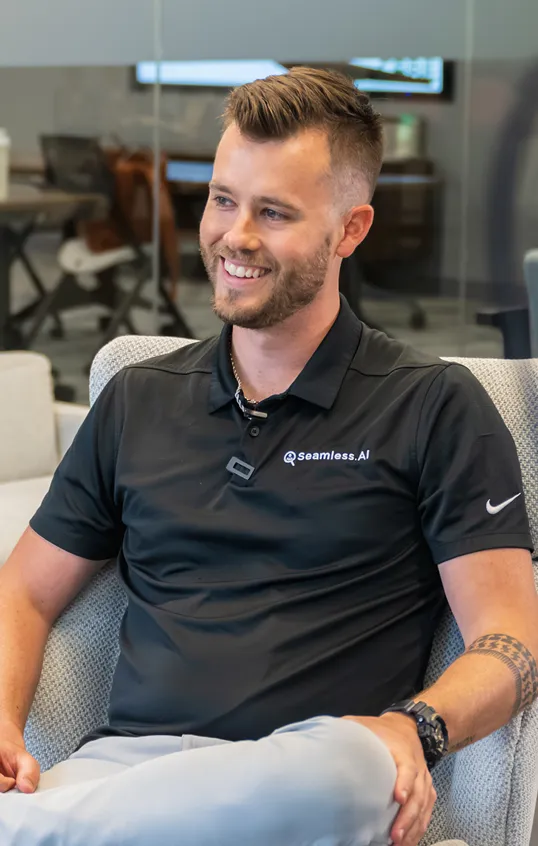 Candid photo of a Seamless employee during an interview.