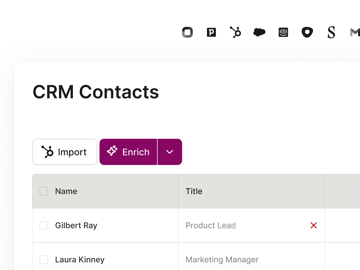 A zoomed in mockup of the CRM Contacts table from the platform.