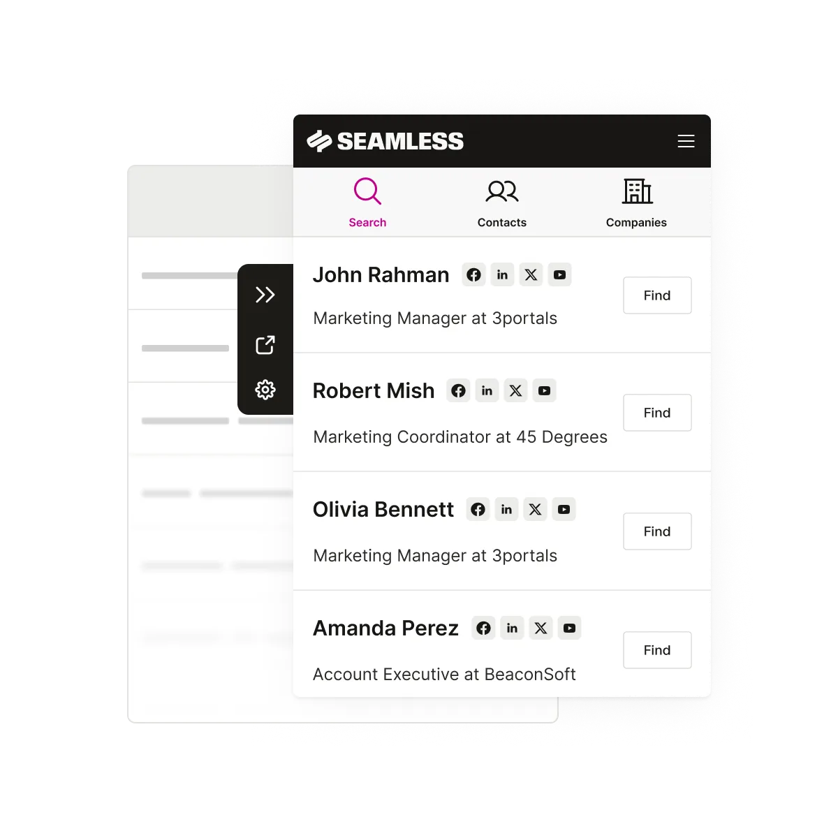 Seamless Chrome Extension flyout over a mock website.