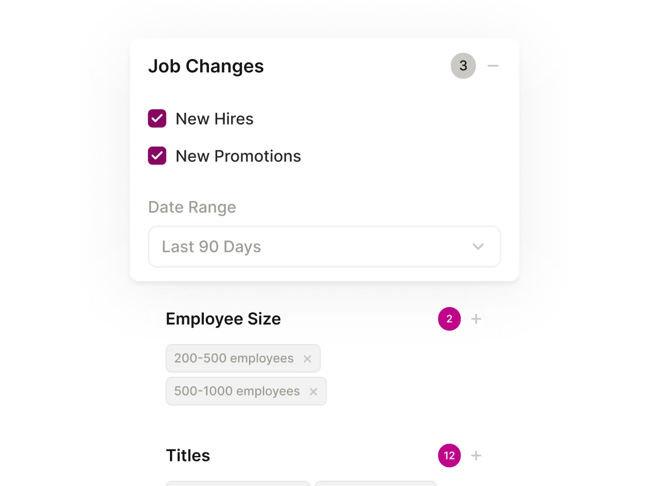 The Job Changes filters being highlighted in a block over Employee Size and Titles filter blocks.