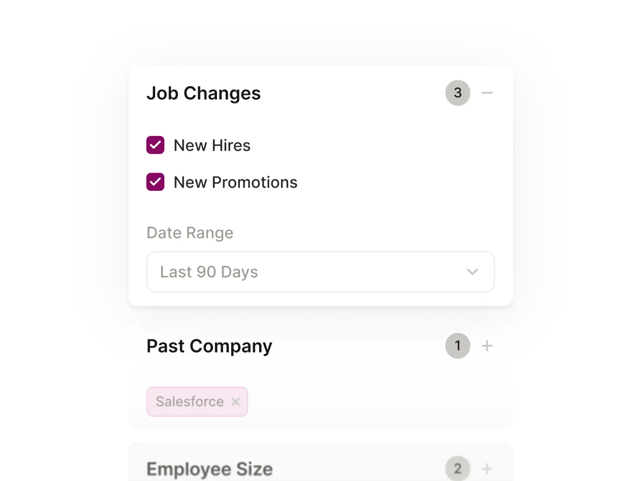 Job Changes filter setup to look for New Hires and Promotions in the last 90 days from Salesforce.