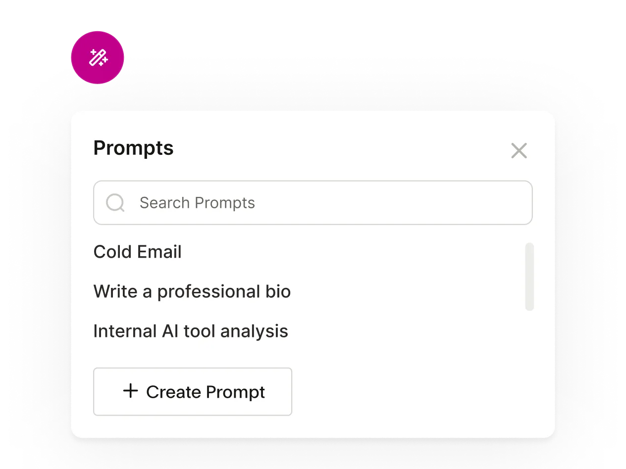 A drop down menu of saved AI Assistant prompts. 