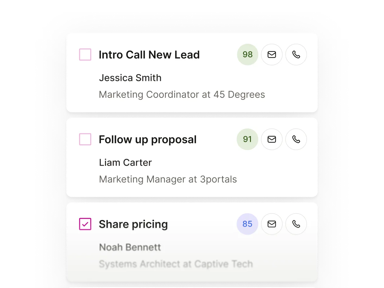 A list of tasks from recent interactions with contacts that are generated from the created campaigns.
